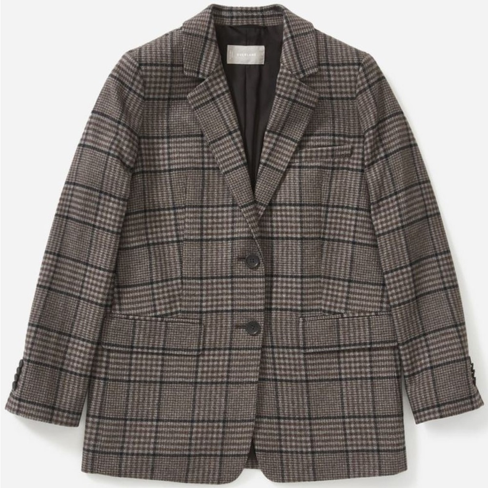 Everlane women’s Oversized wool blazer chocolate plaid excellent condition sz 8